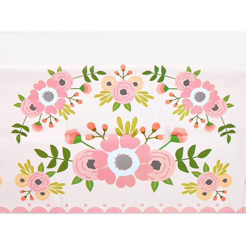 Sparkle and Bash Floral Plastic Rectangular Tablecloth - Easy-Clean Disposable Tablecloth - Party-Ready Baby Shower Decor - Festive Birthday & Tea Party Disposable Table Cover - 3-Pack, 54x108in, Pink - Image 5
